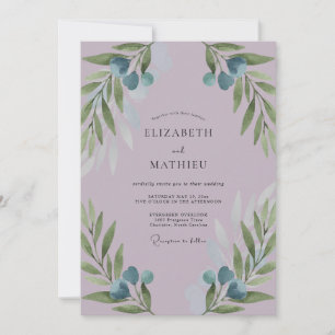 Invitation Mariage Améthyste Branche d'Olivier Eucalyptus Pou