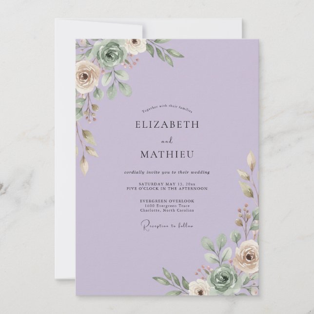 Invitation Mariage Améthyste Champagne Feuillage Eucalyptus (Devant)