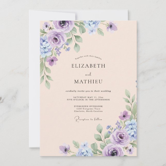 Invitation Mariage Améthyste Champagne Pivoine (Devant)