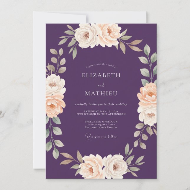 Invitation Mariage Améthyste Champagne Ranunculus Eucalyptus (Devant)