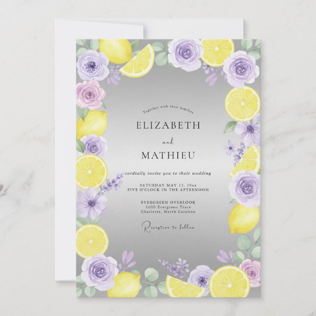 Invitation Mariage Améthyste Citron Fruit Eucalyptus (Devant)