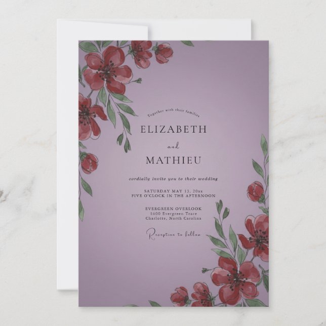 Invitation Mariage Améthyste Coquelicot Rouge (Devant)