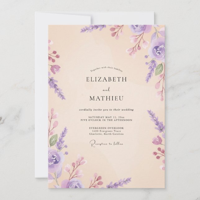 Invitation Mariage Améthyste Crème Wisteria (Devant)
