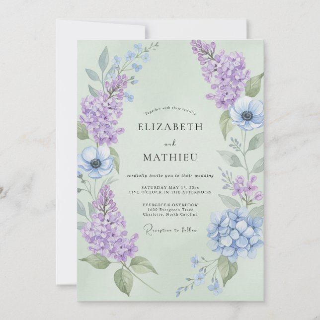 Invitation Mariage Améthyste Eucalyptus Lilas Pervenche (Devant)
