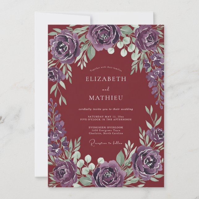 Invitation Mariage Améthyste Feuillage Eucalyptus (Devant)