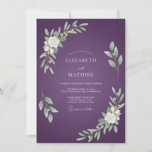 Invitation Mariage Améthyste Feuillage Eucalyptus Poussiéreux