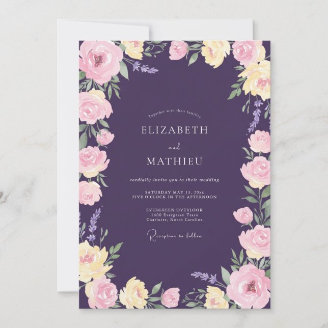 Invitation Mariage Améthyste Fleur de Douceur (Devant)