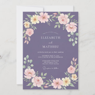 Invitation Mariage Améthyste Floral Romantique Peint