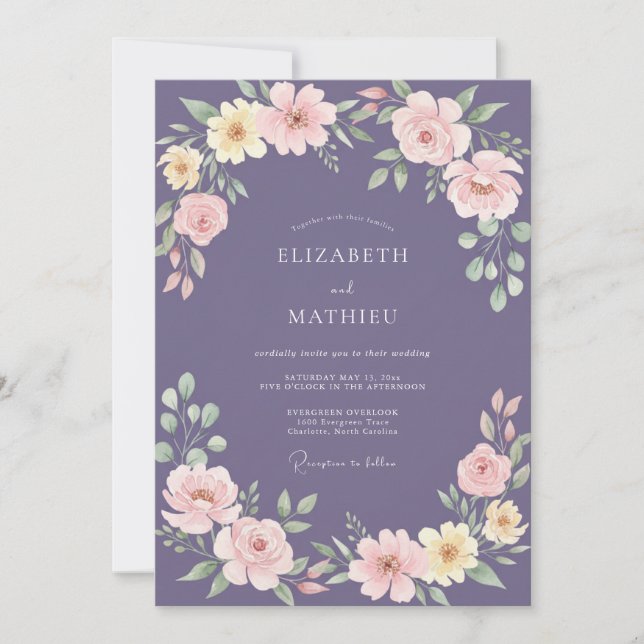 Invitation Mariage Améthyste Floral Romantique Peint (Devant)