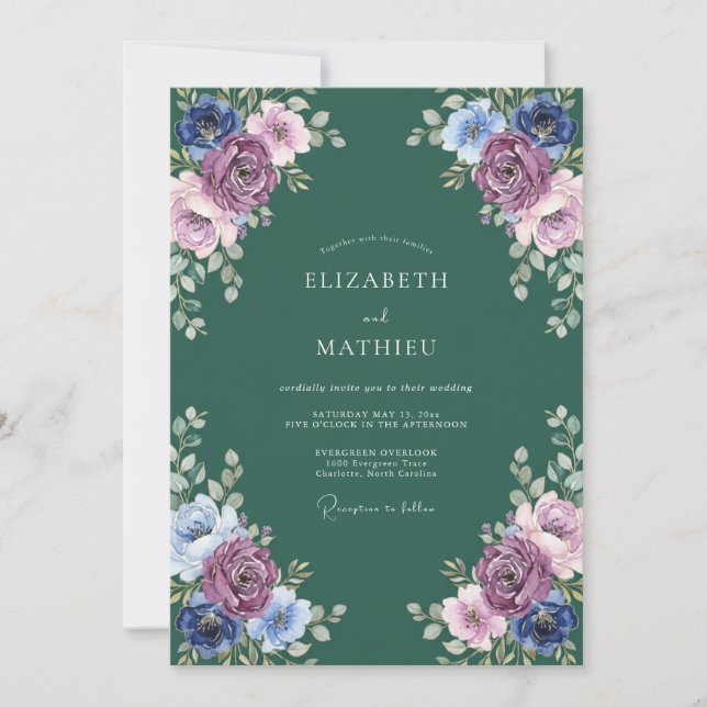 Invitation Mariage Améthyste Forêt Feuillage Eucalyptus (Devant)
