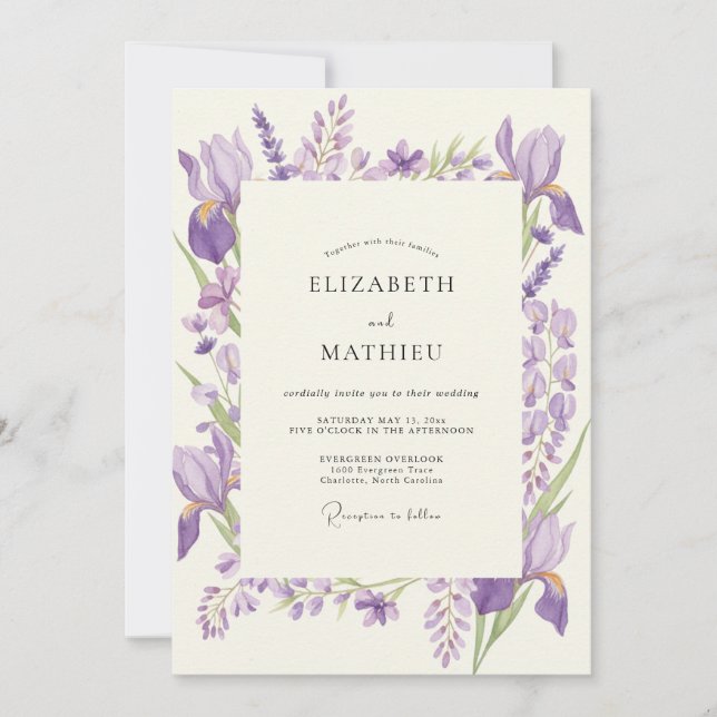 Invitation Mariage Améthyste Iris Violet Eucalyptus (Devant)