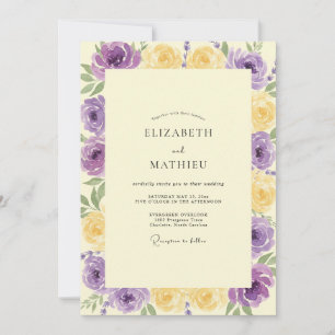 Invitation Mariage Améthyste Jaune Renoncule Eucalyptus