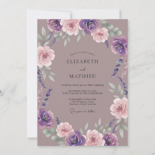 Invitation Mariage Améthyste Lilas Mauve Pivoine