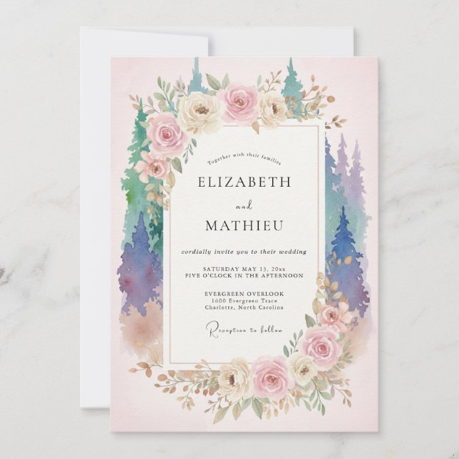 Invitation Mariage Améthyste Mauve Forêt Eucalyptus (Devant)