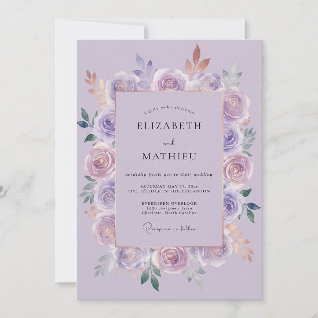 Invitation Mariage Améthyste Mauve Pivoine (Devant)