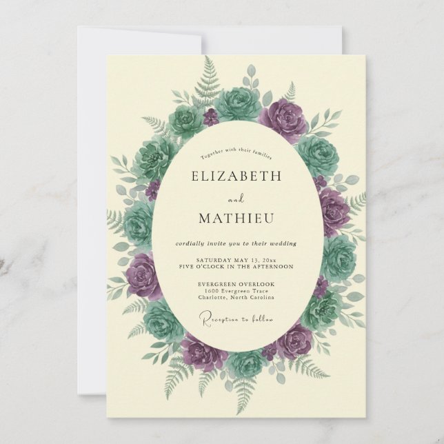 Invitation Mariage Améthyste Mousse de Mer Eucalyptus Succule (Devant)
