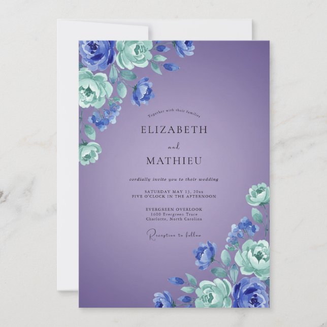 Invitation Mariage Améthyste Mousse de Mer Pivoine (Devant)
