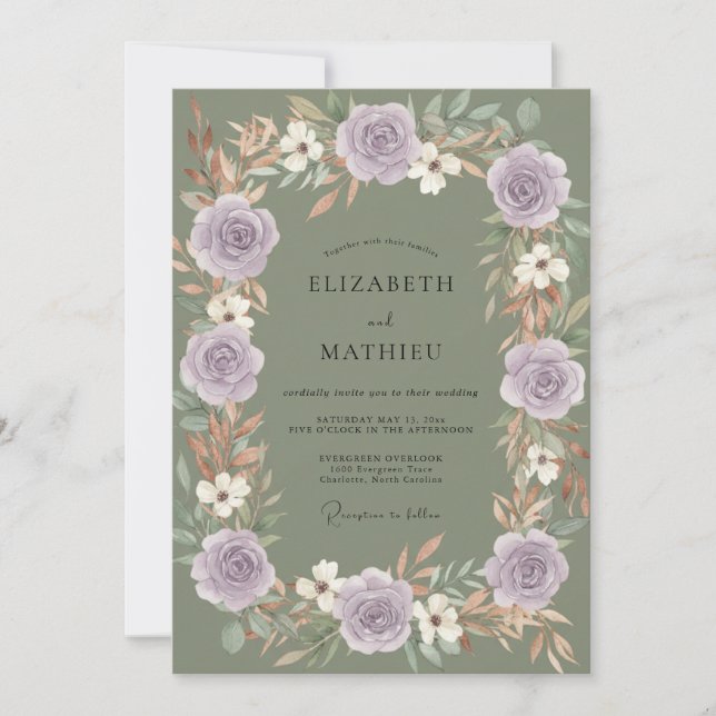 Invitation Mariage Améthyste Olive Rose (Devant)