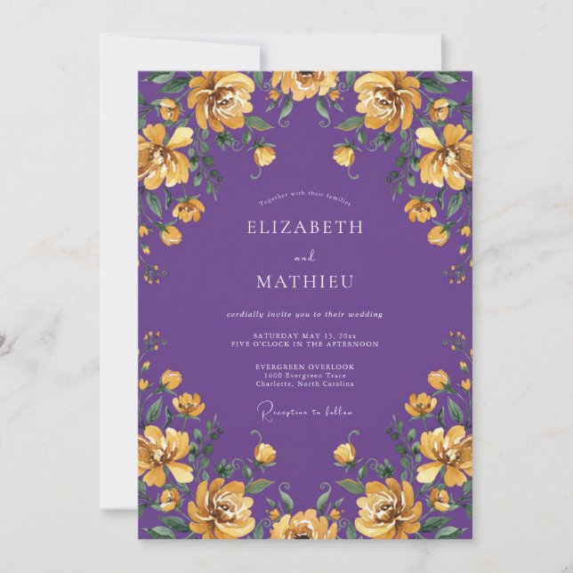 Invitation Mariage Améthyste Or Ranunculus Eucalyptus (Devant)