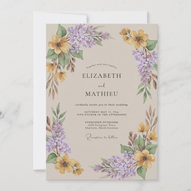 Invitation Mariage Améthyste Or Wisteria (Devant)