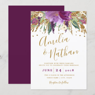 Invitation Mariage Améthyste Paillettes Violet Brillantes
