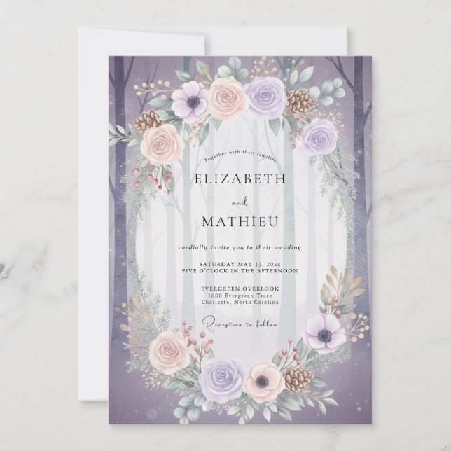 Invitation Mariage Améthyste Pêche Ranunculus Sauge (Devant)