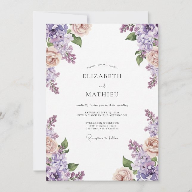 Invitation Mariage Améthyste Péché Wisteria (Devant)
