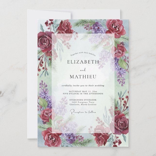 Invitation Mariage Améthyste Peint au Vin (Devant)