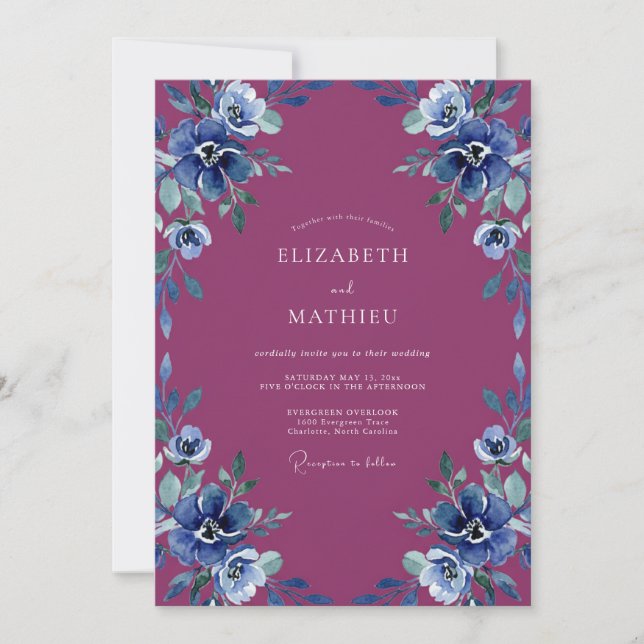 Invitation Mariage Améthyste Pervenche Anémone (Devant)