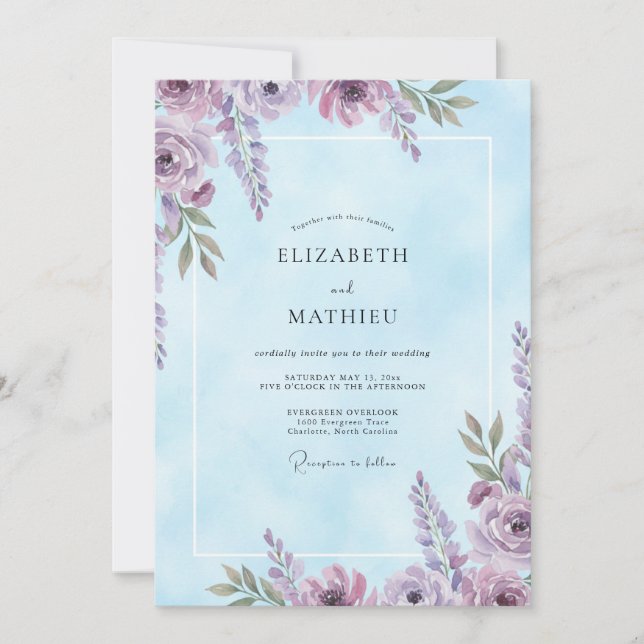 Invitation Mariage Améthyste Pervenche Wisteria (Devant)