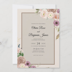 Invitation Mariage Améthyste Pivoine Champagne Douce