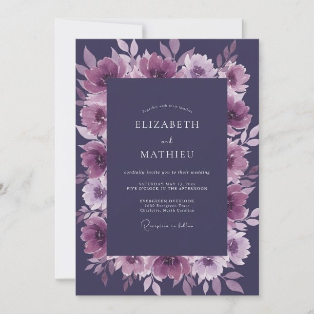 Invitation Mariage Améthyste Plume de Pivoine (Devant)