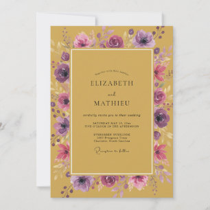 Invitation Mariage Améthyste Ranunculus Eucalyptus Or