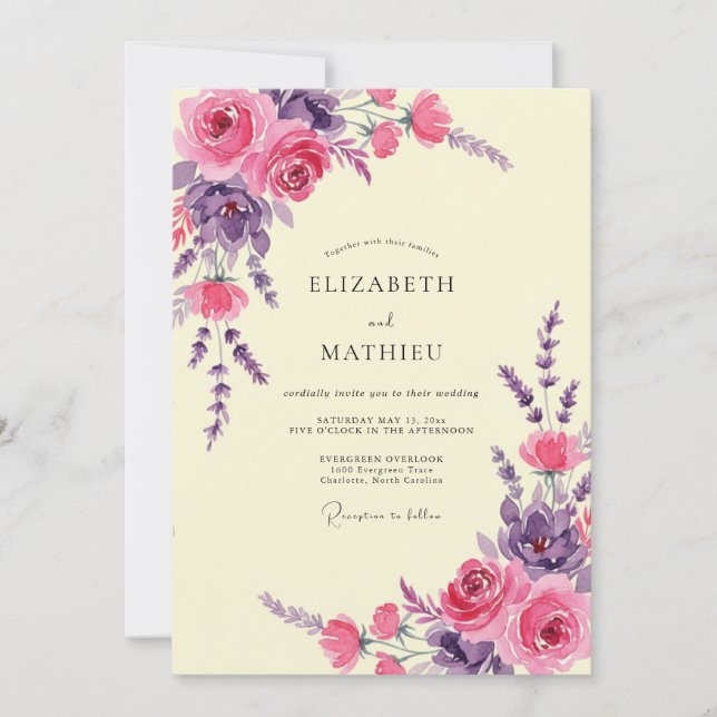 Invitation Mariage Améthyste Rose Pivoine (Devant)