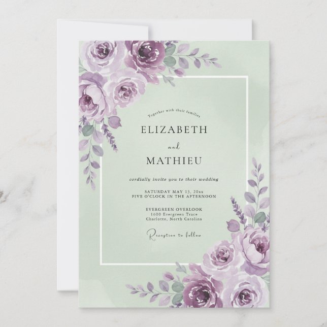 Invitation Mariage Améthyste Sage Pivoine (Devant)