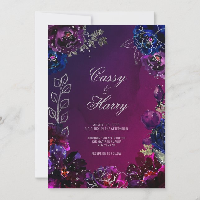 Invitation Mariage Améthyste Saphir Ombre Tons de Joaillerie (Devant)