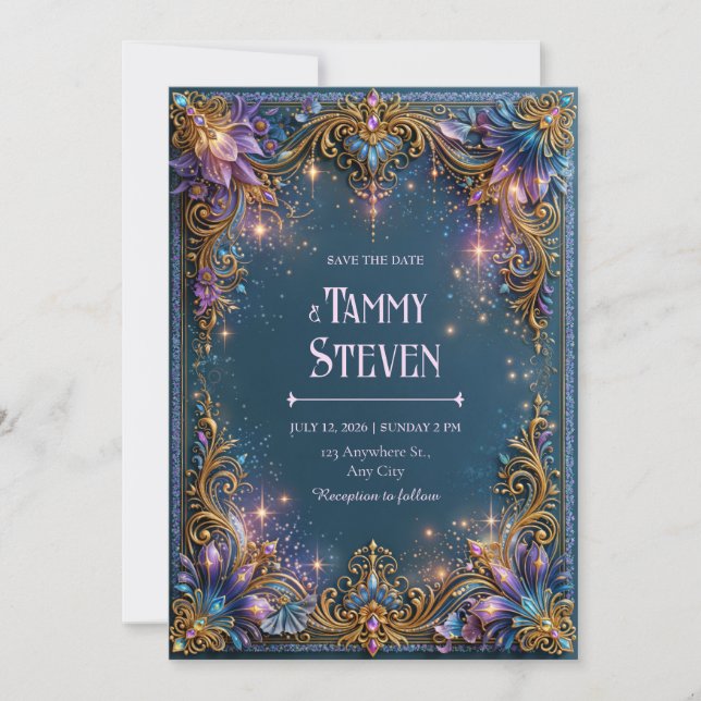 Invitation Mariage Améthyste Starlight Filigree (Devant)