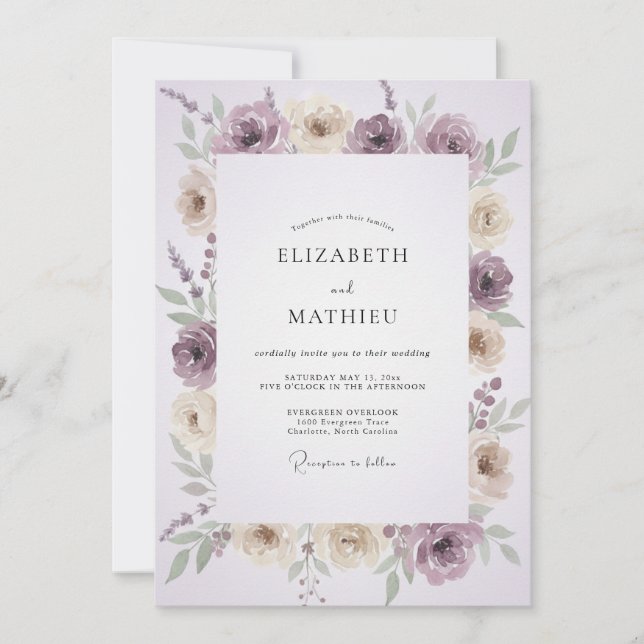 Invitation Mariage Améthyste Taupe Foliage Eucalyptus (Devant)