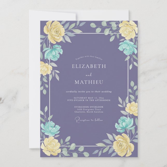 Invitation Mariage Améthyste Téalgue Ranunculus Eucalyptus (Devant)