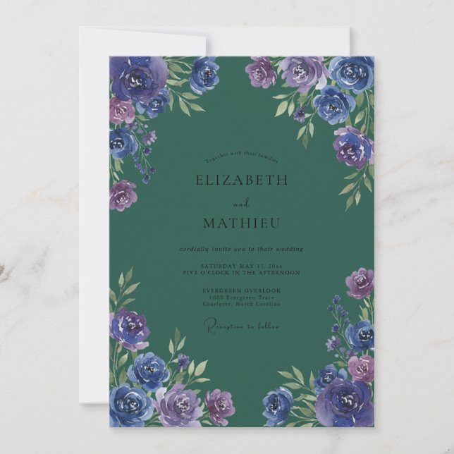 Invitation Mariage Améthyste Turtur Ranunculus Eucalyptus Sou (Devant)