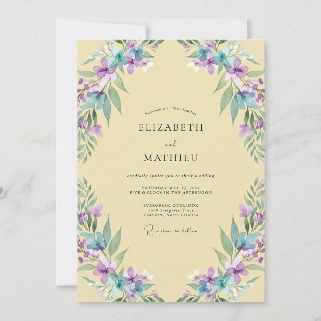 Invitation Mariage Améthyste Wisteria Beurre (Devant)