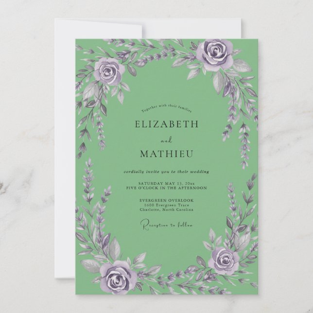 Invitation Mariage Améthyste Wisteria Menthe (Devant)