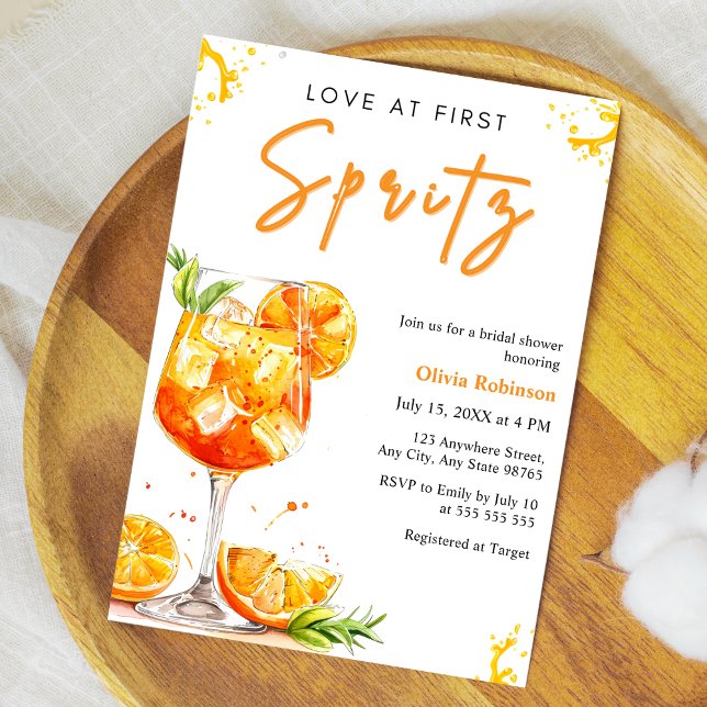 Invitation Mariage Amour Cocktail Orange au Premier Spritz (Orange Cocktail Love at First Spritz Bridal Shower Invitation )
