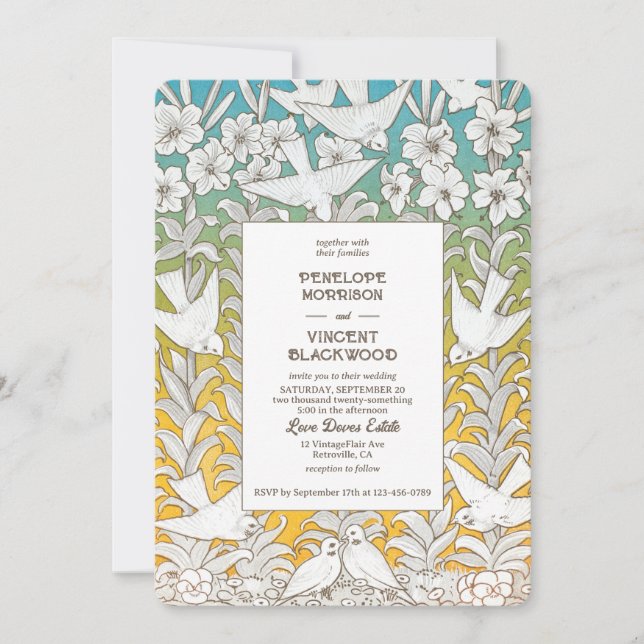 Invitation Mariage Amour Colombe Vintage (Devant)