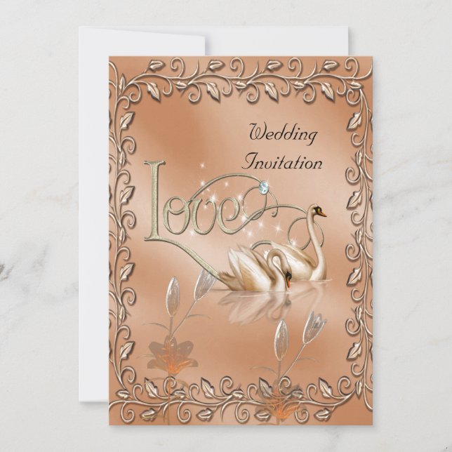Invitation Mariage Amour Cygnes Floral (Devant)