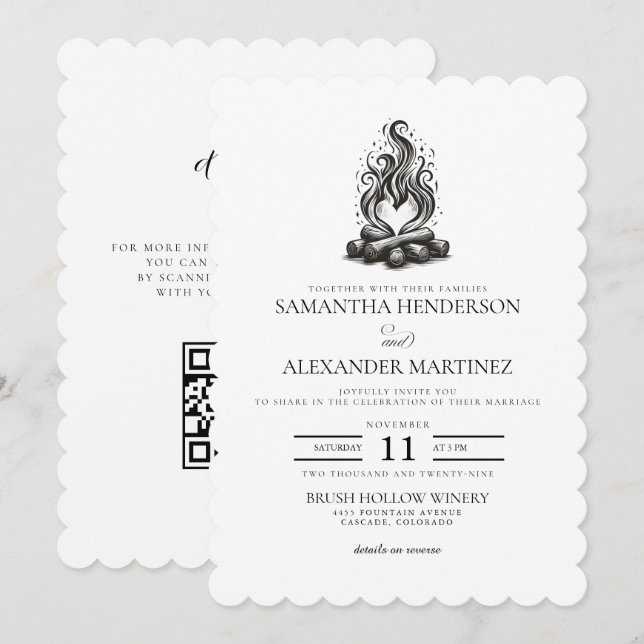 Invitation Mariage Amour de Feu de Camp (Devant / Derrière)