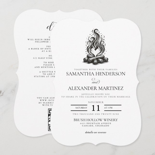 Invitation Mariage Amour de Feu de Camp (Devant / Derrière)