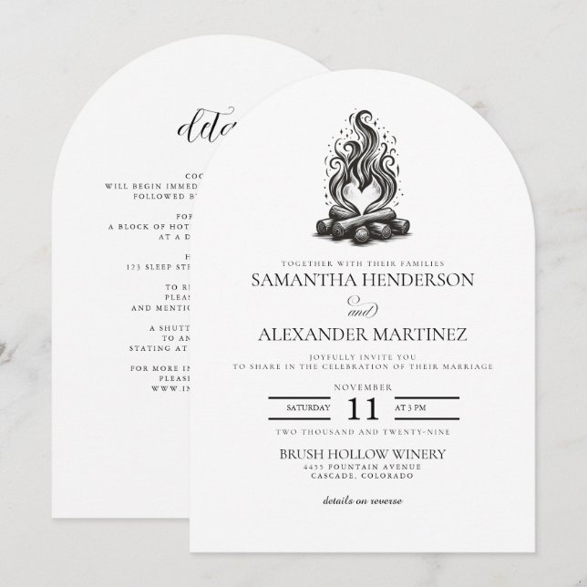 Invitation Mariage Amour de Feu de Camp (Devant / Derrière)