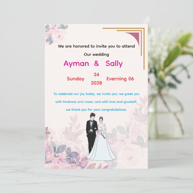 Invitation mariage, amour, mariée, marguerites, invitation, m (Debout devant)