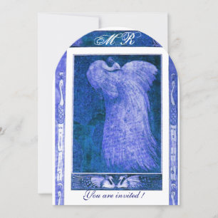 Invitation MARIAGE AMOUR PAON INITIALES Bleu Blanc